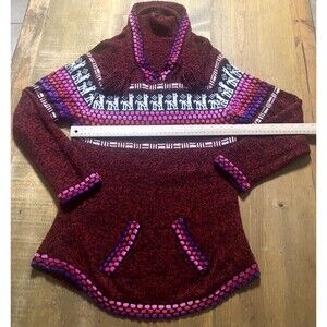 Artesano Couture Sweater Women M Peruvian Alpaca Blend Hoodie Fair Isle Boho Zip